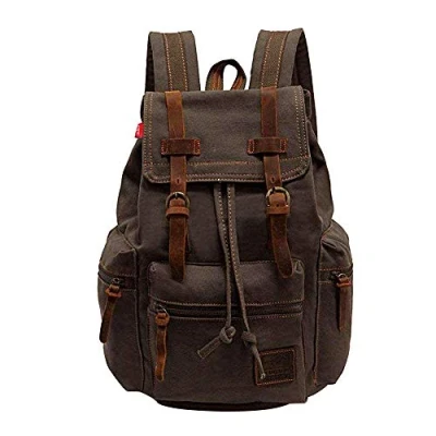 Image of Vintage Unisex Backpack Canvas Rucksack for 12 17&quot; Laptop Backapcks Casual Daypacks Hiking Travel Outdoor Shouder Bag (L Army Green)