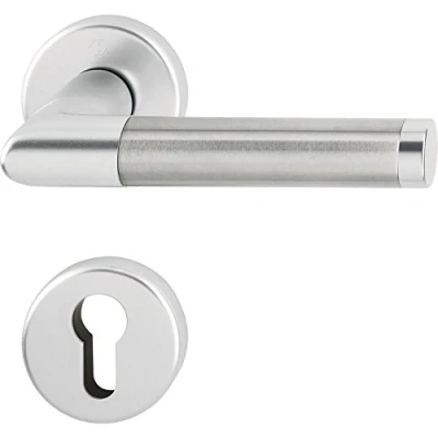 Image of Hoppe Amsterdam Door Handle Set with Rosette PZ Cylinder, Silver Anodised Aluminium/Stainless Steel 3286702