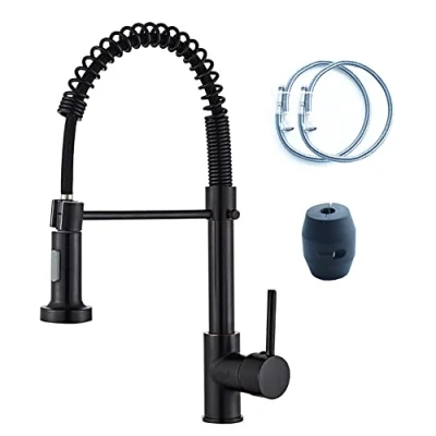 Image of Hoopever Kitchen Tap with Pull Down Sprayer, Spring Sink Mixer Stainless Steel High Arc 360 Swivel Black Faucet Single Handle Lever 2 Mode Sprayer