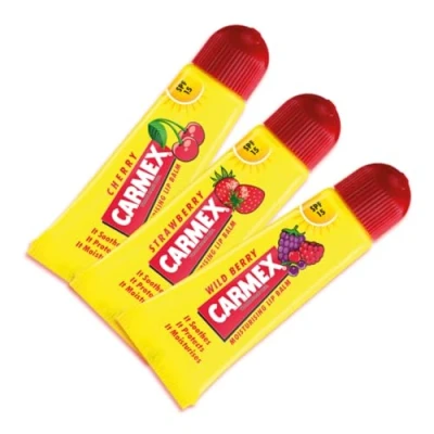 Image of Carmex Lip Balm Set, Cherry,Strawberry and Wild Berry, SPF 15, 3 Pack