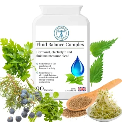 Image of Complementary Supplements Fluid Balance Complex Hormonal, Electrolyte &amp; Management Blend Juniper Berry, Alfalfa, Kelp, Dandelion, Parsley, Magnesium Vegan, 90 Capsules