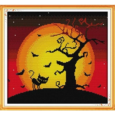 Image of Cross Stitch Kits, Awesocrafts The Night of Halloween Easy Patterns Stitching Embroidery Kit Supplies Christmas, Counted (Halloween, Counted)