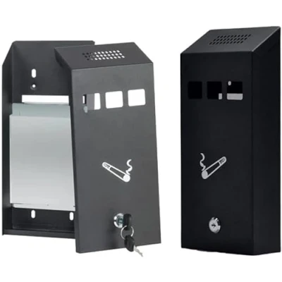 Image of Heavy Duty Galvanised Metal Ashtray Wall Mounted Lockable Cigarette Ash Bin 2 Keys Garden Smoking Office Home Outside Pub Club Restaurant