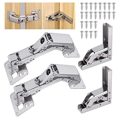 Image of Zocipro 4Pcs Kitchen Cupboard Hinges, 90/170 Degree Soft Close Folding Shelf Hinge with 24 Screws, Hydraulic Mute Door Hinges for Cabinet, Table, Wardrobe Doors