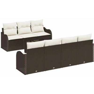 Image of vidaXL 8 Piece Garden Sofa Set with Cushions Brown Poly Rattan