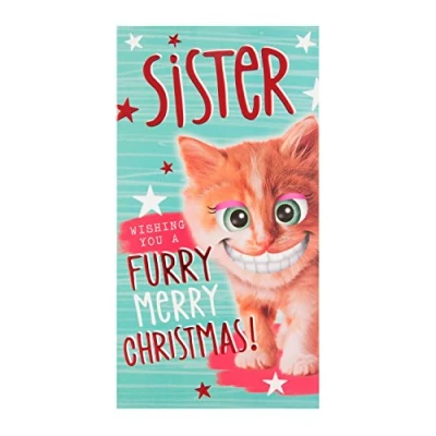 Image of Hallmark Medium Sister &quot;Furry Merry&quot; Christmas Card