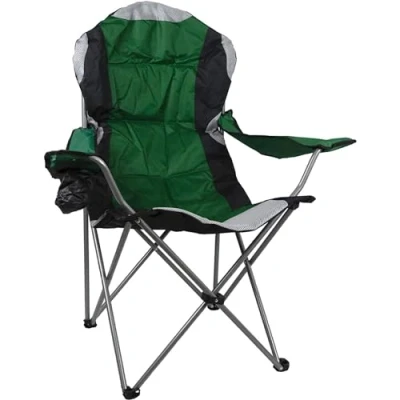 Image of Garden Mile Camping Chair Green Padded Lightweight Foldable Seat Cup Holder Folding Outdoor Portable Ideal as Fishing Chair, Festival Furniture, Chairs for Adults