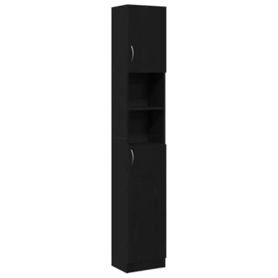 Image of vidaXL Engineered Wood Bathroom Cabinet Black Oak Finish Modern Storage Solution with Practical Handles for Organized 32x25.5x190 cm
