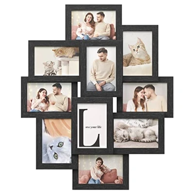 Image of SONGMICS Collage Picture Frames, 10 Frames for 4x6 Photos, Photo Wall, Multi Wall Decor, Ink Black RPF20BK