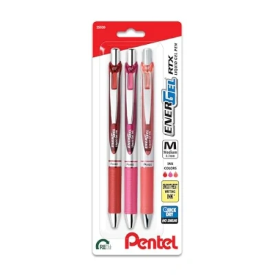 Image of Pentel EnerGel RTX Retractable Liquid Gel Pen, 0.7mm, Journaling Hue, Red, Pink and Coral Ink, Pack of 3 Pens (BL77RBJBP3M)