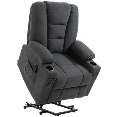 Image of HOMCOM Oversized Riser and Recliner Chairs for the Elderly, Fabric Upholstered Lift Chair Living Room with Remote Control, Side Pockets, Cup Holder, Charcoal Grey
