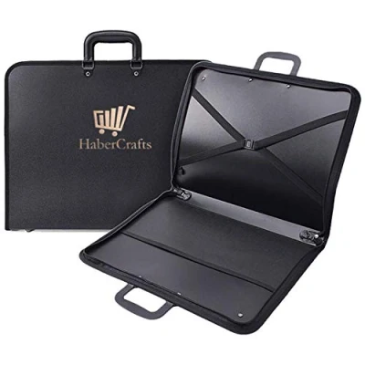 Image of Habercrafts A4 Portfolio Case Art Folder Artist Presentation Carry Carrying Strap Water Resistant Vinyl Storage Pocket Protection Zip Sketch Bag 37cm x 27cm 3.8cm Deep