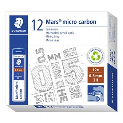 Image of STAEDTLER 250 05 3H Mars Micro Refill Leads for Mechanical Pencils 3H, 0.5mm (Box of 12 x Tubes Leads)