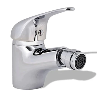 Image of vidaXL Bathroom Bidet Mixer Tap, Chrome Finish, Deck Mounted Faucet with Hot and Cold Water Settings, Easy to Clean, Zinc Alloy Construction, Modern Design, Complete Installation Parts