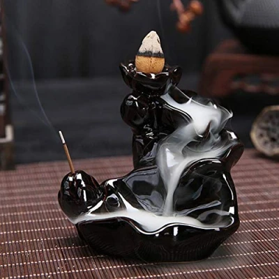 Image of Wifehelper Ceramic Glaze Incense Burner Holder Stand Cones Backflow Censer for Home Indoor Decor