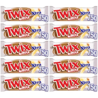 Image of Twix Xtra White Chocolate Biscuit Twin Bars, 75g Treat Share for Adults and Kids (10 Pack)