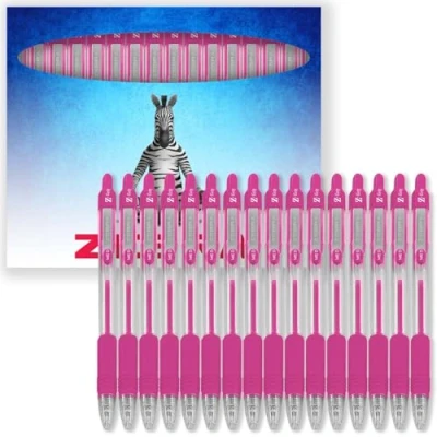 Image of Zebra Pen Z Grip Retractable Ballpoint Pens 1.0mm Nib Pack of 16 In Cardboard Gift Box School, Writing, Work, Office (Pink)