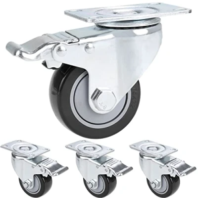 Image of Set of 4 Swivel Wheels with Brake, 75 mm Diameter Industrial Furniture Casters, Maximum Load Capacity 1200 lbs (Red) (Black and Silver)