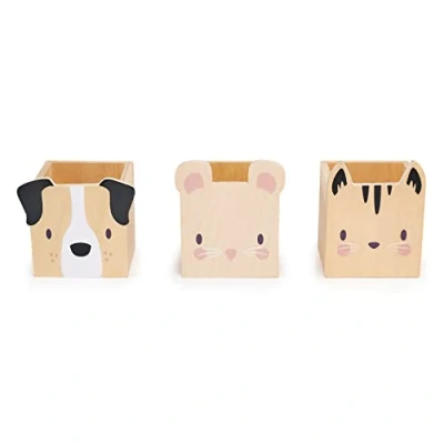 Image of Tender Leaf Toys Pet Pencil Holders Wooden Dog and Cat Desk Organiser Tidy For Childrens Desks