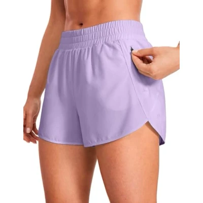 Image of CRZ YOGA Women&#039;s High Waist Running Shorts 3&#039;&#039; Mesh Liner Quick Dry Athletic Gym Workout with Zipper Pocket Lilac 6