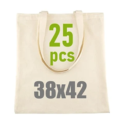 Image of LEVIATAN Cotton Tote Bag 25 Pieces Personalisation Possible Embroidery or Painting Reusable Shopping Bags 38x42cm 144g/m2 Canvas with Two Long Handles