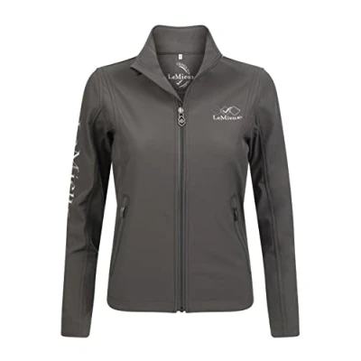 Image of LeMieux Team Women&#039;s Soft Shell Jacket in Grey Micro Fleece Backing Outerwear with Stand Collar Water and Wind Resistant Small