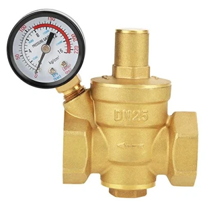 Image of Pressure Reducing Valve, DN25 1inch Brass Water Valve 1&#039;&#039; Adjustable Control Regulator Thread with Gauge Meter Mechanical Transmission