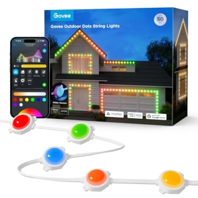Image of Govee Outdoor Dots String Lights, Smart RGBIC Lights with 65 Scene Modes, 15m 45 LED Outdoor, IP65 Waterproof for Festive or Daily Decor, Works Alexa, Matter, Google Assistant