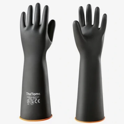 Image of ThxToms Heavy Duty Latex Gloves, Resist Strong Acid, Alkali and Oil, Rubber Garden 18&quot;, 1 Pair