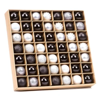 Image of VEYLIN Christmas Mini Baubles, 49pcs 3cm Tree Baubles Glitter for Decorations(Black and Silver)