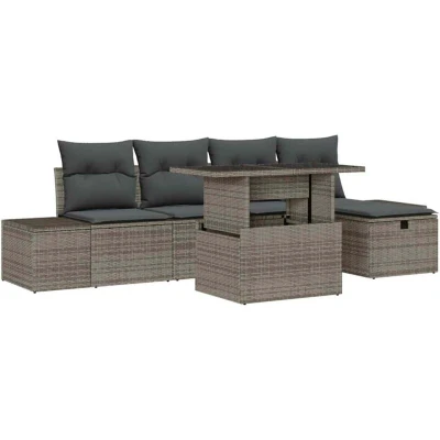 Image of vidaXL 6 Piece Garden Sofa Set with Grey Poly Rattan