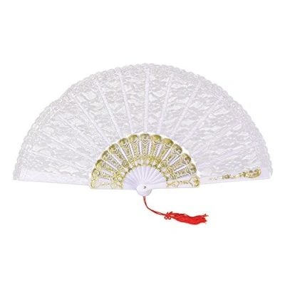 Image of Bristol Novelty BA612 White Lace Fan 1pc, womens, One Size