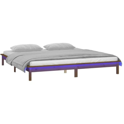 Image of vidaXL LED Bed Frame without Mattress Honey Brown 160x200 cm Solid Wood