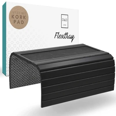 Image of D&amp;D Living® Sofa Tray Flexible Couch Armrest Organizer with Anti Slip Cork Pad 18.5x13.4 inches, Sustainable Large Black Bamboo, FX50BLK