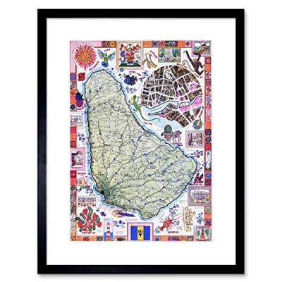 Image of Wee Blue Coo Travel Barbados Caribbean Tropical Map Ad Picture Framed Wall Art Print