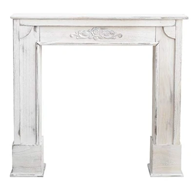 Image of Rebecca Mobili Shabby decorative mantelpiece frame, wooden fireplace, grey, vintage design, living room Dimensions: 100 x 105 28 cm (HxWxD) Art. RE4863