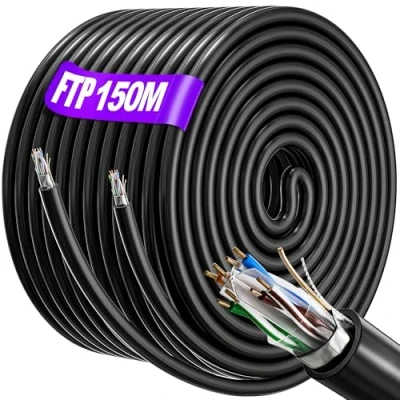 Image of 150m Ethernet Network cable Outdoor Bulk FTP 23AWG Shielded Gigabit Anti jamming Flame Retardant Internet Weatherproof Direct Burial Cat 6, CCA, RJ45 (150 Meters)