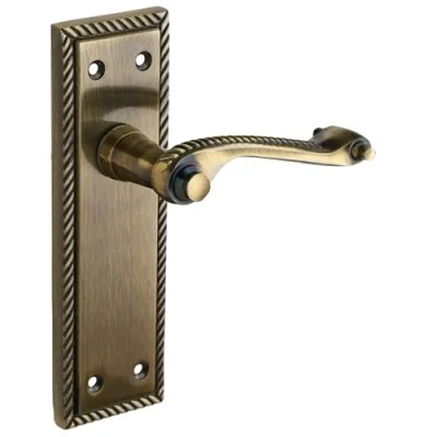 Image of Designer Levers Georgian Roped Design Lever Door Handles Antique Brass 1 Pair Latch Handle Interior Use Long
