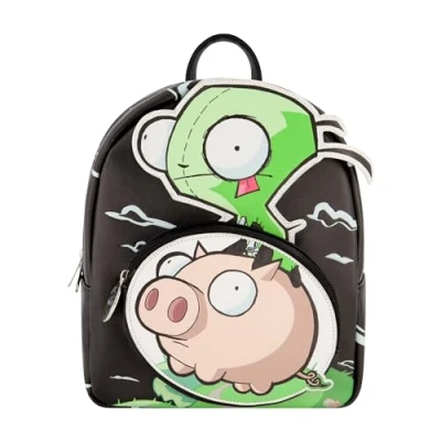 Image of Concept One Unisex&#039;s Invader Zim Mini Backpack, Gir and Pig Small Travel Bag for Men Women, Adjustable Shoulder Straps, Black, 25.40 cm