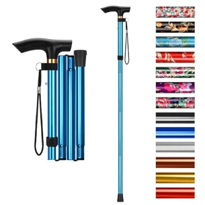 Image of supregear Walking Stick Adjustable Folding Sticks for Women and Men Lightweight Portable Collapsible Balancing Aid Travel Cane Ladies Elderly Adults