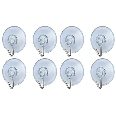 Image of fiXte Suction Cup Hooks Clear PVC Sucker Pads 45mm Kitchen Wall Hangers Window Hook No Drill for Glass Tile Door Bathroom Shower Christmas Lights Hanging Wreath (Pack of 8)