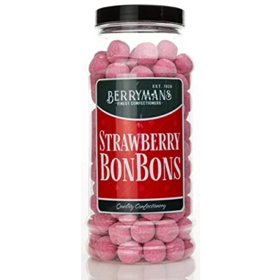 Image of Original Strawberry BonBons Retro Sweets Gift Jar By Berrymans Sweet Shop Classic Sweets, Traditional Taste.