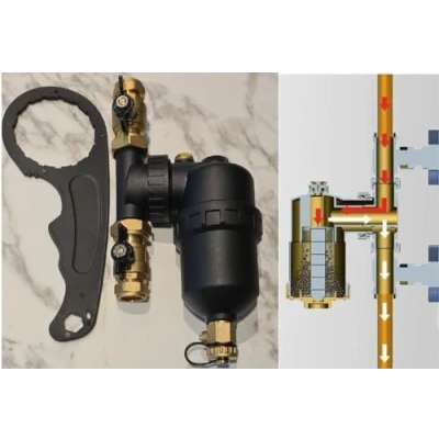 Image of Magnetic Boiler FILTER 22mm Inline Sludge Remover for Central Heating Systems Includes Isolating Valves 12000 Gauss Magnet TC