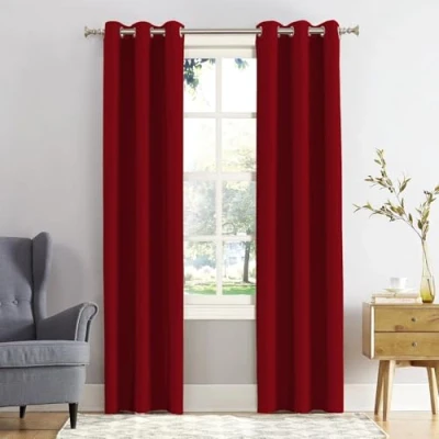 Image of REHAN &amp; CO Blackout Thermal Insulated Curtains Drapes Black out Ring Top Eyelet window curtain 2 panels with Tie Backs for Bedroom, Living Room (Red, W66 x L54)