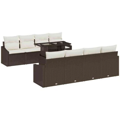 Image of vidaXL 7 Piece Garden Sofa Set with Cushions Brown Poly Rattan