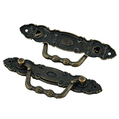 Image of sourcing map Zinc Alloy Floral Rim Retro Style Jewelry Wooden Box Pull Handle 2pcs Bronze Tone