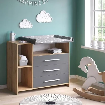 Image of Vicco Changing dresser Oskar, Gold power oak/Anthracite, 113 x 100 cm