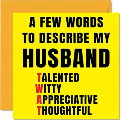 Image of Rude Birthday Cards for Husband Few Words Describe Tw*t Joke Happy Card from Wife Partner, Banter Gifts, 145mm x Offensive Anniversary Greeting