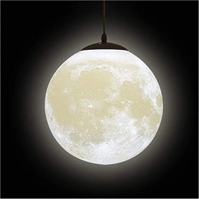 Image of KRUIHAN Moon Ceiling Pendant Light,3D Lampshade Ceiling,Planet Ball Hanging Lamp Restaurant Bar Bedroom Bedside Lamps Night Light Kids Room Decor Ideal Gifts(Light Bulb Excluded) 25cm