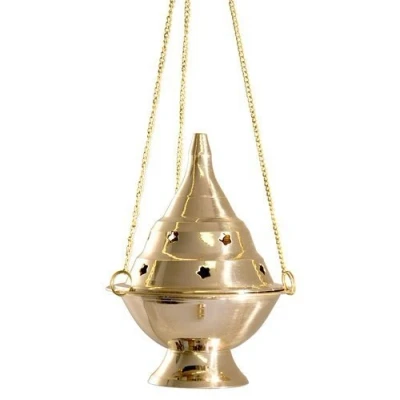 Image of Vrinda Brass Hanging Censer/Charcoal Incense Burner 6&#039;&#039; High